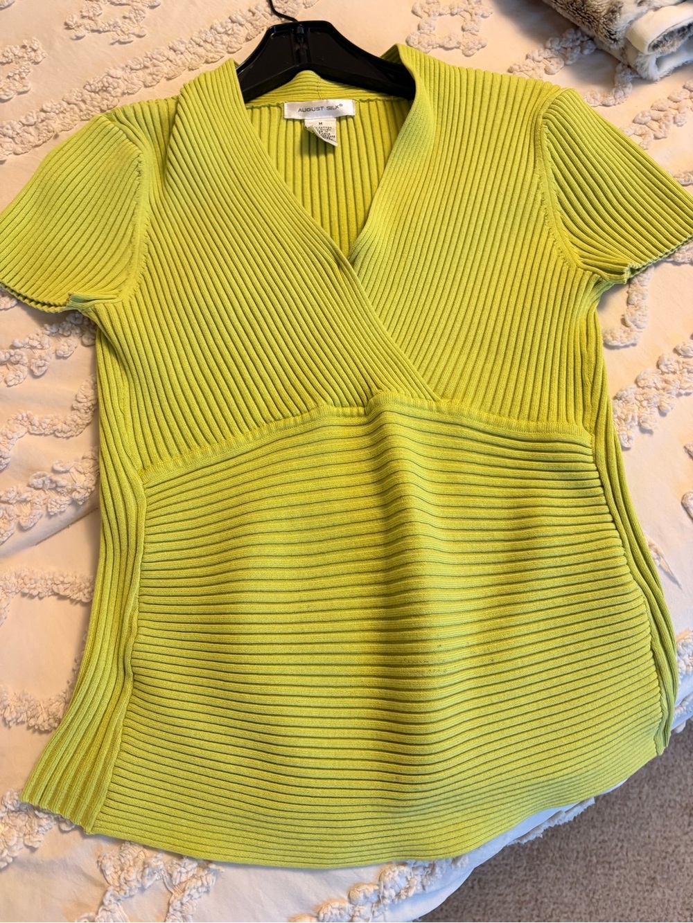august silk Lime Green Ribbed Faux-Wrap Crop Top